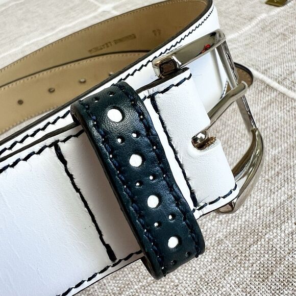 Paul Fredrick Other - Paul Fredrick White & Navy Blue Leather Belt Men’s 44 Made In Italy